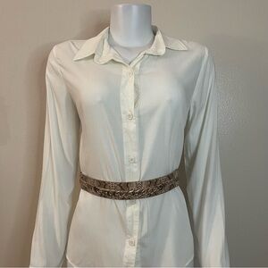 Brown faux leather snake print elastic waistband chained skinny belt